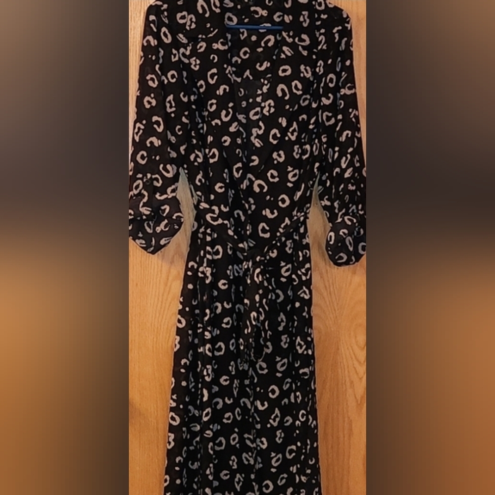 Torrid Black/Cream Cheetah One Button Waist Tie Long Trench Vest Size 2 (2X)